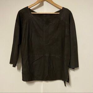 HUMANOID Goat Leather adjustable back belt Top in Bitter Chocolate Size Large